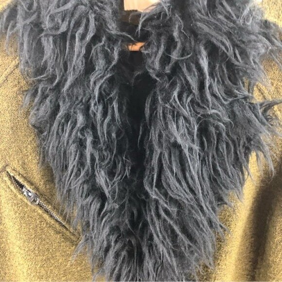 H&M Women Sz S Wool Blend Faux Fur Moto Jacket Olive Casual Fall Coat Aviator - Picture 13 of 13